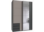 Schwebetürenschrank WIMEX "Emden moderner Kleiderschrank mit Spiegel und Schubladen", grau (saharagrau, grafit), B:135cm H:198cm T:64cm, Schränke, Schwebetürenschrank, Schlafzimmer Schrank Garderobenschrank mit Schwebetüren Topseller