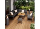 Beldano , Anthrazit, Naturfarben , Metall, Kunststoff, Textil , Füllung: Schaumstoff,Schaumstoff , L-Form , 230x158 cm , Hocker umfunktionierbar zu Tisch , Gartenmöbel, Loungemöbel, Loungegarnituren