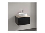 Villeroy und Boch Antao Waschtisch-Unterschrank L18053PD mit Beleuchtung, 2 Auszüge, 600 x 360 x 500 mm, Front ohne Struktur, Black Matt Lacquer / Botticino