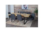 Esszimmer-Set MCW-H70, Sitzgruppe Esszimmergruppe Esszimmergarnitur, Stoff/Textil Edelstahl gebürstet ~ dunkelgrau 160cm