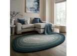 Teppich FLAIR RUGS "PUDDLE OMBRE WOOL", blau, B:200cm H:11mm L:290cm, Wolle, Teppiche, Teppich, Wollteppich in Pfützenform