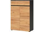 Aktenschrank GERMANIA "Lissabon", grau (graphit, navarra, eiche, nachbildung), B:80cm H:120cm T:40cm, Holzwerkstoff, Schränke, Aktenschrank, mit Selbsteinzug der Schubladen und grifflosem Design