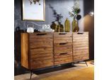 Massivholz Sideboard 160cm Sheesham Kommode mit 2 Türen & 3 Schubladen Industrial Design Metall schwarz