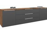 Sideboard BORCHARDT MÖBEL "Oliva, hängend oder stehend mit Metallgriffen", grau (vintage eiche, graphit matt), B:200cm H:53cm T:35cm, Spanplatte, Sideboards, Sideboard, Breite 166 oder 200cm, 2 Türen 3 Schubfächer