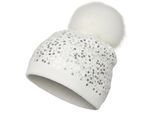 Bommelmütze STYLEBREAKER "Feinstrick Bommelmütze mit Pailletten", Damen, weiß, Obermaterial: 100% Polyacryl PAN., Modisch, Mützen Bommelmütze