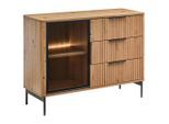 Mid.you Sideboard Yerevan, Schwarz, Eiche Artisan, Metall, Glas, Holzwerkstoff, 1 Fächer, 3 Schublade(n) Schubladen, kaltweiß, 114x82x40 cm, Bsci, Beleuchtung, Wohnzimmer, Kommoden & Sideboards, Sideboards
