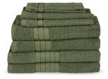 Handtuch Set GOOD MORNING "Uni", grün, 8 Stk., 2 Badetücher 70x140cm, 2 Handtücher 50x100cm, 2 Gästetücher 30x50cm, 2 Waschhandschuhe 16x21cm, Frottee, Frottee, Obermaterial: 100% Baumwolle, Handtücher, Baumwolle, Walkfrottee, Bordüre, 500 GSM, Einfarbig, ohne Aufhängung