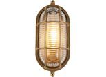 SEARCHLIGHT Außen-Wandleuchte "Bulkhead Round Outdoor Light - Solid Brass & Ribbed Glass", messing, 1, H: 23,5cm, 1 Stk., Leuchten