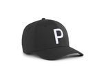 Flex Cap PUMA "Heritage P Tech Golf Cap Herren", Herren, Gr. Erwachsener, schwarz-weiß (schwarz, weiß glow), Obermaterial: 98% Polyester, 2% Elasthan. Futter Vorderteil: 100% Baumwolle. Unter Schirm: 98% Polyester, 2% Elasthan, unifarben, Caps