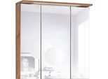 Spiegelschrank SCHILDMEYER "Profil", braun (silberfichtefarben), B:70cm H:73cm T:23cm, Schränke, Spiegelschrank, Breite 70 cm, 3-türig, LED-Beleuchtung, Schalter-/Steckdosenbox
