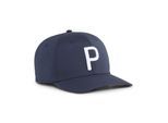 Flex Cap PUMA "Heritage P Tech Golf Cap Herren", Herren, Gr. Erwachsener, blau (deep navy weiß glow blau), Obermaterial: 98% Polyester, 2% Elasthan. Futter Vorderteil: 100% Baumwolle. Unter Schirm: 98% Polyester, 2% Elasthan, unifarben, Caps