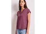 Kurzarmbluse STREET ONE, Damen, Gr. 42, schwarz clouded blush, Stoff, 100% Viskose, unifarben, normal normal, Rundhals, abgesteppt, Blusen, mit geschlitztem Rundhalsausschnitt