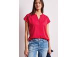 Kurzarmbluse STREET ONE, Damen, Gr. 44, salsa rot, Stoff, 100% Viskose, unifarben, normal normal, Rundhals, abgesteppt, Blusen, mit geschlitztem Rundhalsausschnitt