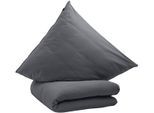 Bettwäsche SCHLAFGUT "Premium Knitted Jersey 2teiliges Bettwäscheset", grau (grau deep), B/L: 135cm x 200cm, 1 Stk., 1 Stk., Jersey, B/L: 80cm x 80cm, 2, Jersey, Obermaterial: 95% Baumwolle, 5% Elasthan, Bettwäsche, Bettwäsche, Ton-in-Ton Reißverschluss, Bio-Baumwolle mit Elasthan, Uni, OEKO Tex