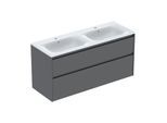 Geberit Renova Plan Doppelmöbel-Waschtisch-Set 504042JK1 Breite 130cm, Korpus/Front lava / lackiert seidenmatt, Waschtisch weiß