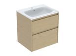 Geberit Renova Plan Möbel-Waschtisch-Set 504039PS8 Breite 60cm, Korpus/Front Eiche natur / Melamin Holzstruktur, Waschtisch weiß / KeraTect