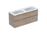 Geberit Renova Plan Doppelmöbel-Waschtisch-Set 504042JR1 Breite 130cm, Korpus/Front Nussbaum / Melamin Holzstruktur, Waschtisch weiß