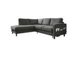Mid.you , Dunkelgrau , Textil , Eiche , Füllung: Schaumstoffflocken , L-Form, Ottomane links , 233x198 cm , Made in EU, Oeko-Tex® Standard 100 , Liegefunktion ,