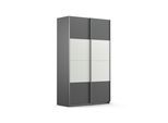 Schwebetürenschrank RAUCH "Quadra Schlafzimmerschrank in vielen Breiten", grau (grau metallic, weißglas), B:136cm H:230cm T:62cm, Holzwerkstoff, Schränke, Schwebetürenschrank, Kleiderschrank Garderobenschrank Schrank mit Glaselementen
