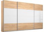 Schwebetürenschrank RAUCH "Quadra Schlafzimmerschrank in vielen Breiten", braun (struktureichefarben hell, weißglas), B:315cm H:210cm T:62cm, Holzwerkstoff, Schränke, Schwebetürenschrank, Kleiderschrank Garderobenschrank Schrank mit Glaselementen