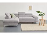 Ecksofa COTTA "Chef L-Form", platinum, B:257cm H:72cm T:206cm, Luxus-Microfaser (100% Polyester);Kunstleder Softlux;Leder Advantage (abgedecktes Spalt-Rindsleder), Rückseite mit schwarzem Spannstoff bezogen;NaturLEDER (echtes Rindsleder), Rückseite mit schwarzem Spannstoff bezogen, Sofas, Ecksofa, mit Kopfteilverstellung, edle Metallkufen, wahlweise mit Bettfunktion