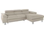 Ecksofa COTTA "Komaris L-Form, B: 244 cm", grau, B:244cm H:72cm T:166cm, Microfaser PRIMABELLE (100% Polyester);Kunstleder SOFTLUX(100%Polyurethan);Feinstruktur (100% Polyester);Kunstleder SOFTLUX/Struktur (100%Polyurethan, 90%Polyester, 10% Polyacryl), Sofas, Ecksofa, mit Kopfteilverstellung, optional Bettfunktion, Bettkasten & Licht