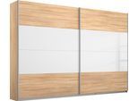 Schwebetürenschrank RAUCH "Quadra Schlafzimmerschrank in vielen Breiten", braun (struktureichefarben hell, weißglas), B:271cm H:210cm T:62cm, Holzwerkstoff, Schränke, Schwebetürenschrank, Kleiderschrank Garderobenschrank Schrank mit Glaselementen