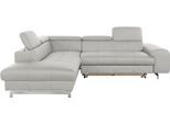 Ecksofa COTTA "Chef L-Form", argent, B:257cm H:72cm T:206cm, Luxus-Microfaser (100% Polyester);Kunstleder Softlux;Leder Advantage (abgedecktes Spalt-Rindsleder), Rückseite mit schwarzem Spannstoff bezogen;NaturLEDER (echtes Rindsleder), Rückseite mit schwarzem Spannstoff bezogen, Sofas, Ecksofa, mit Kopfteilverstellung, edle Metallkufen, wahlweise mit Bettfunktion