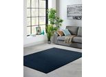 Teppich "MELLOW, Made in Belgium", blau (dunkelblau), B:80cm H:19mm L:150cm, Polyester, PRIMAFLOR-IDEEN IN TEXTIL, Teppiche, Teppich, Uni Farben, weicher Flor, waschbar