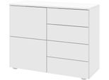 Kommode BORCHARDT MÖBEL "Rova, Sideboard Breite 93 cm", weiß (weiß, matt), B:93cm H:72cm T:35cm, Holzwerkstoff, Sideboards, Kommode, Mit praktischer Push-to-open-Funktion, 2 Türen und 4 Schubkästen, Topseller