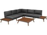 Gartenlounge-Set MERXX "Athen", grau (grau, braun), Obermaterial: 100% Polyester. Füllung: 100% Polyurethan, Sitzmöbel-Sets, Gartenlounge-Set, Aluminiumgestell mit Akazienholz, FSC 100%, Unser Dauertiefpreis
