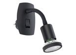 EGLO Steckdosenleuchte "PARRINI Steckerlampe - Stahl, Kunststoff - GU10 - 1X4,5W - IP20", schwarz, 1, H: 10cm, 1 Stk., Leuchten, Steckdosenspot, Steckdosenstrahler, Schalfzimmerleuchte, L7xH10xAL18cm, Steckdosenleuchte