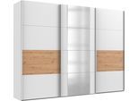 Schwebetürenschrank WIMEX "Barmbek Schlafzimmerschrank Garderobenschrank", weiß (weiß, artisan eiche nachbildung, spiegel), B:313cm H:236cm T:64cm, Holzwerkstoff, Schränke, Schwebetürenschrank, Kleiderschrank mit 2 Stoffboxen und 2 zusätzlichen Böden, Spiegeltür