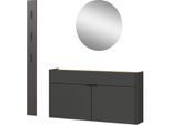 Garderoben-Set GERMANIA "Ameca", grau, B:140cm H:200cm T:22cm, Kastenmöbel-Sets, Garderoben-Set, mit Mehrzweckschrank, Spiegel und Garderobenpaneel, geringe Tiefe