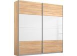 Schwebetürenschrank RAUCH "Quadra Schlafzimmerschrank in vielen Breiten", braun (struktureichefarben hell, weißglas), B:181cm H:230cm T:62cm, Holzwerkstoff, Schränke, Schwebetürenschrank, Kleiderschrank Garderobenschrank Schrank mit Glaselementen