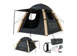JUSKYS® Campingzelt EasyFlow M - Dunkelgrau/Khaki, aufblasbares Zelt mit Luftpumpe und Zubehör, inkl. LED-Lampe