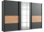 Schwebetürenschrank WIMEX "Barmbek Schlafzimmerschrank Garderobenschrank", braun (graphit, artisan eiche nachbildung, spiegel), B:313cm H:208cm T:64cm, Holzwerkstoff, Schränke, Schwebetürenschrank, Kleiderschrank mit 2 Stoffboxen und 2 zusätzlichen Böden, Spiegeltür