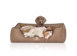 Knuffelwuff Orthopädisches Hundebett Tampa aus laser-gestepptem Kunstleder braun/ beige XXL