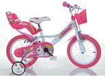 Kinderfahrrad DINO BIKES "16" Unicorn Einhorn Kinderfahrrad Mädchenfahrrad Freilauf 4–7 Jahre" Gr. 25, pink (weiß), Fahrräder, Kinder, 28cm, 16 Zoll (40,64cm), mit Stützrädern, Korb und Puppensitz
