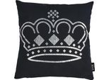 Dekokissen DONE. "Stone Crown", silber (silberfarben, bedruckt), B:45cm L:45cm, Baumwolle, Dekokissen_Sitzkissen_Kissenhüllen, mit Kronen-Applikation, Kissenhüle ohne Füllung, 1 Stück