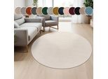 Teppich PACO HOME "Cadiz 630", beige (cream), H:14mm Ø:80cm, Polyester, Teppiche, Teppich, Kurzflor, Uni-Farben, besonders weich, waschbar, Wohnzimmer