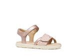 Sandale GEOX "J SANDAL HAITI GIRL", Mädchen, Gr. 25, rosa (pink), Leder, Lederimitat, Glitzermuster, Schuhe Sandale, Sandale mit Fersenriemen, Größenschablone zum Download