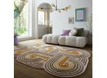 Teppich FLAIR RUGS "SPIRAL SHAPED WOOL", grün, B:160cm H:6mm L:230cm, Oberfläche: 100% Wolle. Rückseite: 100% Baumwolle, Teppiche, Teppich