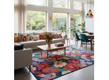 Teppich FLAIR RUGS "CUT OUT FLORAL", mehrfarbig, B:140cm H:8mm L:200cm, Oberfläche: 83% Wolle, 17% Nylon. Rückseite: 82% Synthetik, 18% Baumwolle, Teppiche, Teppich