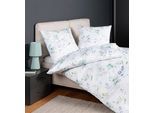 Bettwäsche JANINE "moments", weiß (denimblau), B/L: 140cm x 200cm, 1 Stk., 1 Stk., Mako-Satin, B/L: 90cm x 70cm, 2, Mako-Satin, Obermaterial: 100% Baumwolle, Bettwäsche, Bettwäsche, mit Reißverschluss
