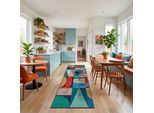 Teppich FLAIR RUGS "PATCHWORK GEO", mehrfarbig, B:80cm H:8mm L:300cm, Oberfläche: 83% Wolle, 17% Nylon. Rückseite: 82% Synthetik, 18% Baumwolle, Teppiche, Teppich