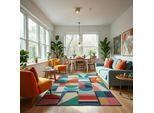 Teppich FLAIR RUGS "PATCHWORK GEO", mehrfarbig, B:180cm H:8mm L:230cm, Oberfläche: 83% Wolle, 17% Nylon. Rückseite: 82% Synthetik, 18% Baumwolle, Teppiche, Teppich