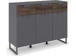 Kombikommode RAUCH "Barea", graumetallic, atlantic oak dunkel, B:120cm H:92cm T:42cm, Holzwerkstoff, Sideboards, Kombikommode, 3 Türen, 3 geräumige Schubladen, Böden verstellbar MADE IN GERMANY