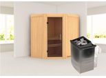 Sauna KARIBU "»Liyah« naturbelassen, mit graphitfarbener Tür", beige (naturbelassen), Saunaofen, integrierte Steuerung, (ohne Ofen), Saunen, Sauna, in verschiedenen Ausführungen erhältlich, 9 KW Ofen mit externe Strg