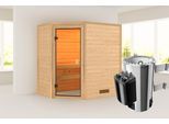 Sauna KARIBU "Juli" mit bronzierter Tür, naturbelassen", beige (naturbelassen), Saunaofen, integrierte Steuerung, 230 kW, Saunen, Sauna, aus hochwertiger nordischer Fichte